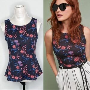 Anthropologie ett:twa Tillie Floral Tank
Peplum Top Sleeveless Black Blue Sz S